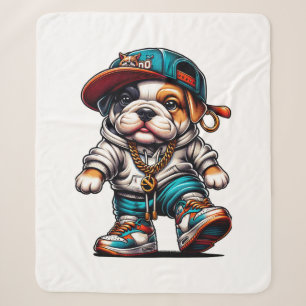 Süßer Bulldoggen-Welpe im Streetwear-Stil Sherpadecke
