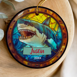 Süßer Bunter Faux-Buntglas-Hai-Weihnachten Keramik Ornament