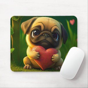 Süßer bunter Mops-Hund-Welpe mit einem Herzen   Mousepad