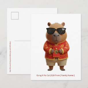 Süßer Capybara Chinesisches Neujahr 2026 Benutzerd Postkarte