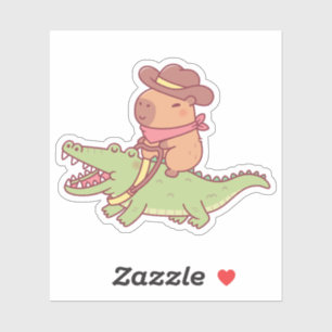 Süßer Capybara-Cowboy reitet auf einem Krokodil Lu Aufkleber