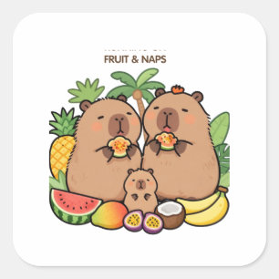 Süßer Capybara-Frucht- und Nickerchen-Aufkleber Quadratischer Aufkleber