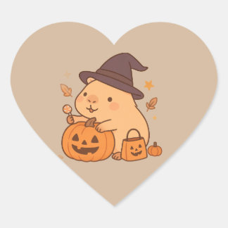 Süßer Capybara-Kürbis-Halloween-Aufkleber Herz-Aufkleber