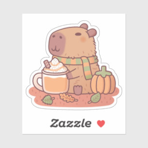 Süßer Capybara Pumpkin Spice Latte Herbst Aufkleber