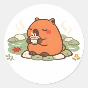 Süßer Capybara-Teepause-Onsen-Heißquellen-Aufklebe Runder Aufkleber