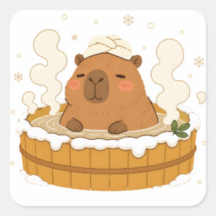 Süßer Capybara-Winter-Onsen-Schnee-Hot-Spring-Aufk Quadratischer Aufkleber