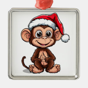 Süßer Cartoon-Affe mit Weihnachtsmannmütze Ornament Aus Metall