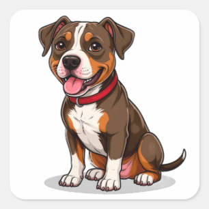 Süßer Cartoon Amerikanischer Pit Bull Hund Quadratischer Aufkleber