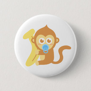 Süßer Cartoon-Baby-Affe mit Banane Button