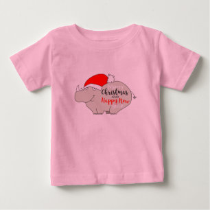 Süßer Cartoon-Baby-Nashorn Lustiges Rosa Frohe Wei Baby T-shirt