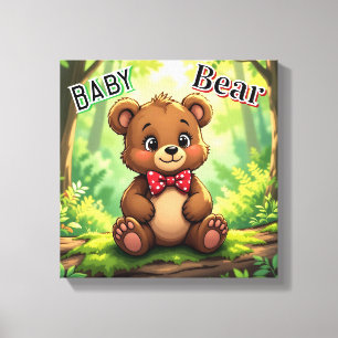 Süßer Cartoon-Babybär im Wald Leinwanddruck
