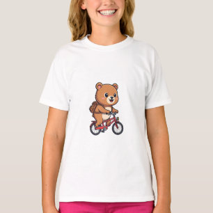 Süßer Cartoon-Bär fährt rotes Fahrrad Kinder T-Shirt