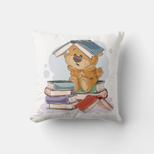Süßer Cartoon-Bär liest Bücher Kissen