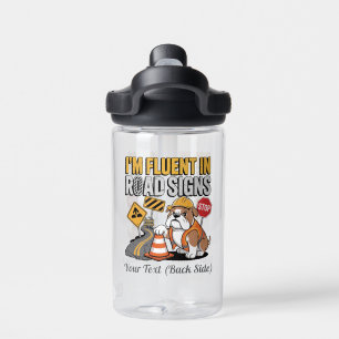 Süßer Cartoon-Bau-Bulldogge Lustiges Straßenschild Trinkflasche