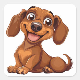 Süßer Cartoon-Dachshund-Hund Quadratischer Aufkleber