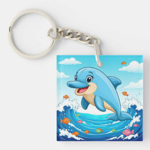 Süßer Cartoon-Delfin plantscht im Wasser Schlüsselanhänger