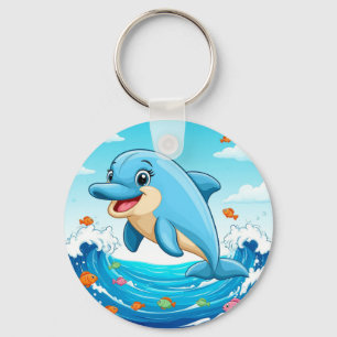 Süßer Cartoon-Delfin plantscht im Wasser Schlüsselanhänger