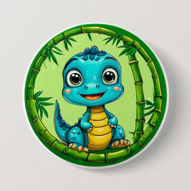 Süßer Cartoon-Dinosaurier Button (Vorderseite)
