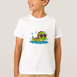 Süßer Cartoon-Dinosaurier schwimmt mit Sonnenbrill T-Shirt
