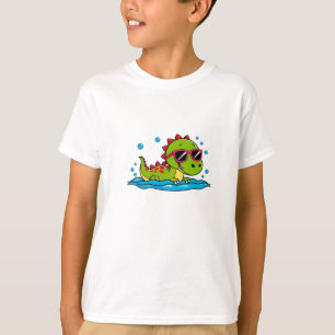 Süßer Cartoon-Dinosaurier schwimmt mit Sonnenbrill T-Shirt