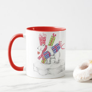 Süßer Cartoon-Eisbär mit Weihnachtsgeschenken Tasse