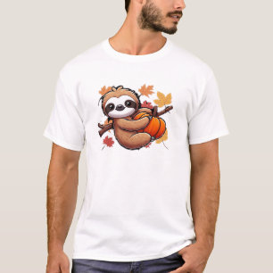 Süßer Cartoon Faultier mit Kürbis - Herbstsaison O T-Shirt