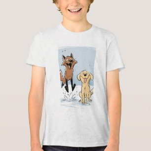 Süßer Cartoon-Fuchs springt im Schnee Kinder Grafi Tri-Blend Shirt