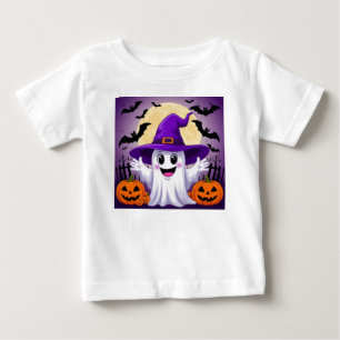 Süßer Cartoon-Geist in einem Hexenhut mit Kürbisse Baby T-shirt