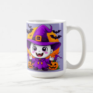 Süßer Cartoon-Geist in Hexenhut Halloween-Geschenk Kaffeetasse
