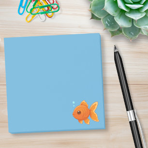 Süßer Cartoon-Goldfisch auf Blau Post-it Klebezettel
