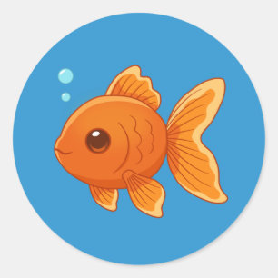 Süßer Cartoon-Goldfisch auf Blau Runder Aufkleber