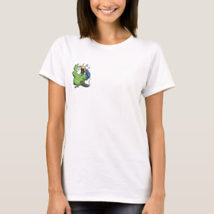 Süßer Cartoon-grüner Papagei singt mit Mikrofon T-Shirt