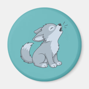 Süßer Cartoon-Heulwolf-Welpe auf Grün Magnet