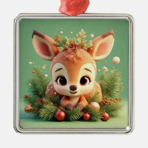 Süßer Cartoon-Hirsch in einem festlichen Weihnacht Ornament Aus Metall