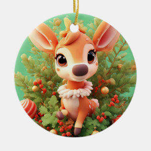 🎄 Süßer Cartoon-Hirsch Leuchtet ❄️ Festliches Wei Keramik Ornament
