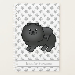 Süßer Cartoon-Hund der Rasse Schwarz Pomeranian & Planer