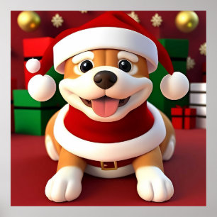 Süßer Cartoon-Hund im Santa-Outfit  Poster