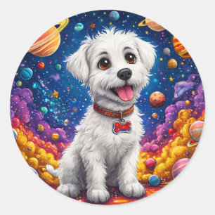 Süßer Cartoon-Hund im Weltraum Runder Aufkleber