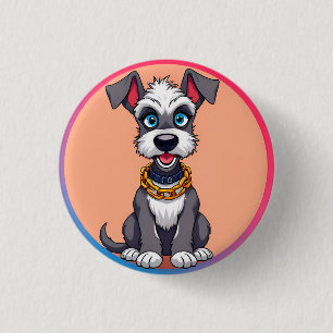Süßer Cartoon-Hund lächelt fröhlich Button