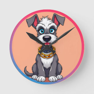 Süßer Cartoon-Hund lächelt fröhlich Runde Wanduhr