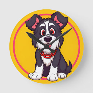 Süßer Cartoon-Hund lächelt fröhlich Runde Wanduhr