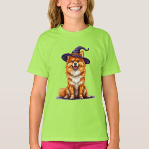 Süßer Cartoon-Hund mit einem Hexenhut T-Shirt