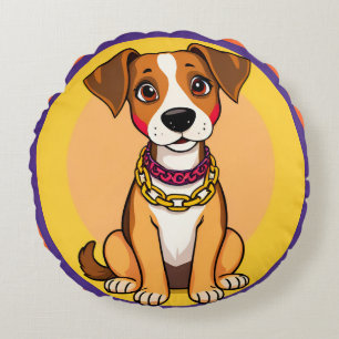Süßer Cartoon-Hund mit Goldkette Rundes Kissen