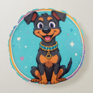 Süßer Cartoon-Hund mit Halsband Rundes Kissen
