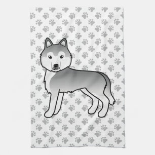 Süßer Cartoon-Hund Silber-Sibirischer Husky Geschirrtuch