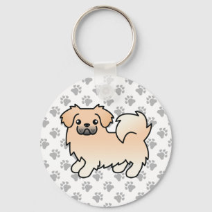 Süßer Cartoon-Hund Tibetan Spaniel cremefarben Schlüsselanhänger
