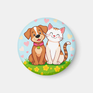 Süßer Cartoon-Hund und -Katze sitzen zusammen Magnet