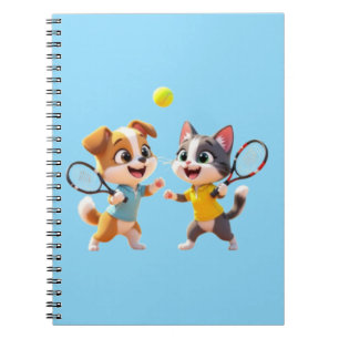Süßer Cartoon-Hund und -Katze spielen Padel-Tennis Notizblock