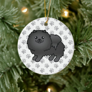 Süßer Cartoon-Hund und Pfoten eines schwarzen Pome Keramik Ornament