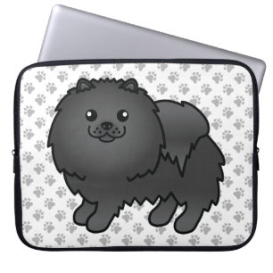 Süßer Cartoon-Hund und Pfoten eines schwarzen Pome Laptopschutzhülle